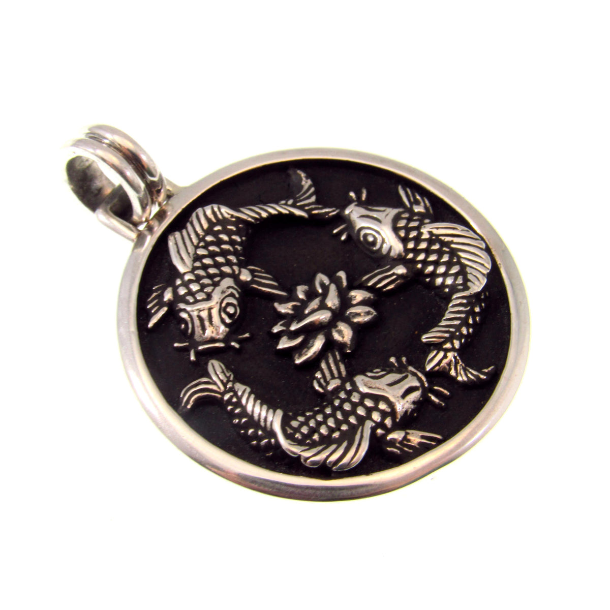 Solid 925 Sterling Silver Chinese Fish Pendant, Nautical Feng Shui Amulet – Lotus Symbol Jewelry for Luck, Prosperity, and Positive Energy