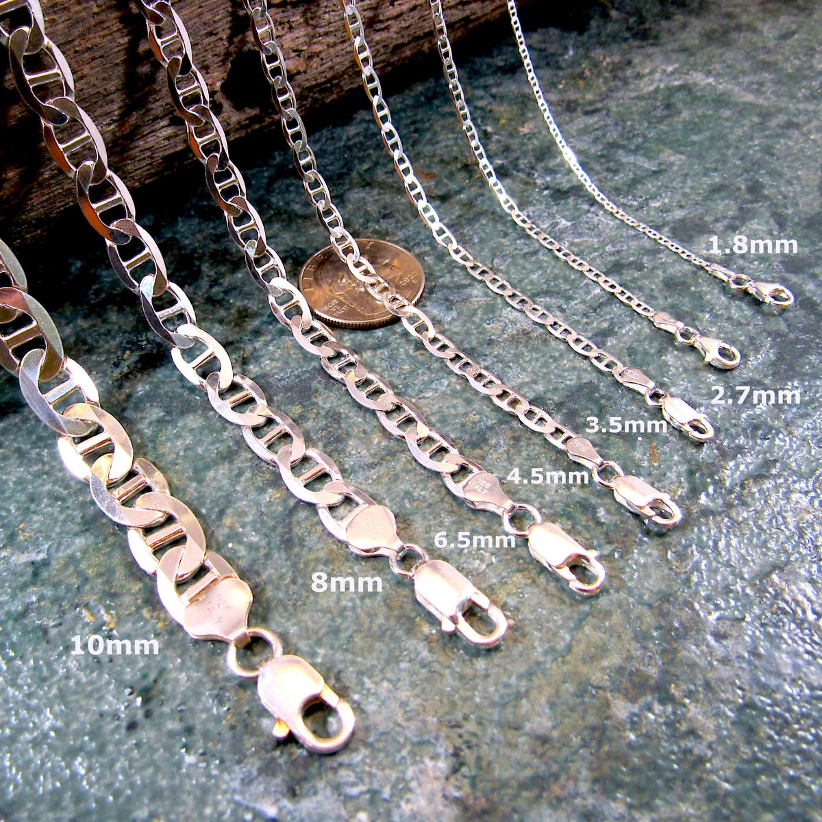 Solid 925 Sterling Silver Mariner Chain Necklace or Bracelet, Italian Anchor Link, Heavy Mens Nautical Jewelry Gift, 1.8mm-10mm. 7"-30"