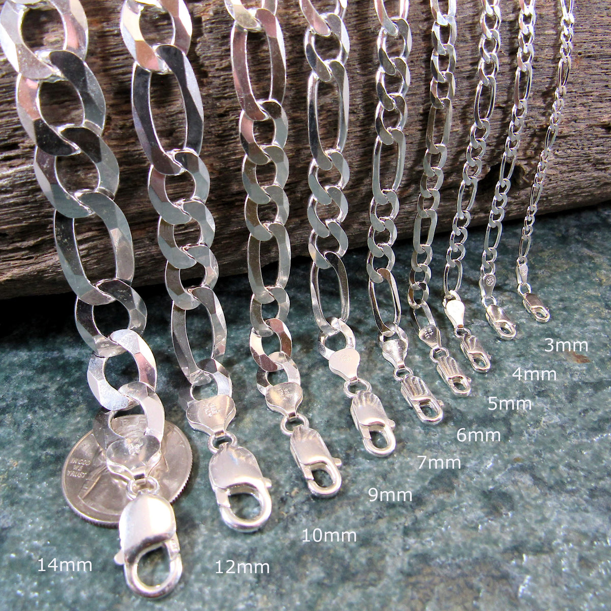 925 Italian Figaro Link Necklace Chain, Solid Sterling Silver, Made in Italy, Urban Streetwear Jewelry, Unisex Necklace for Men & Women