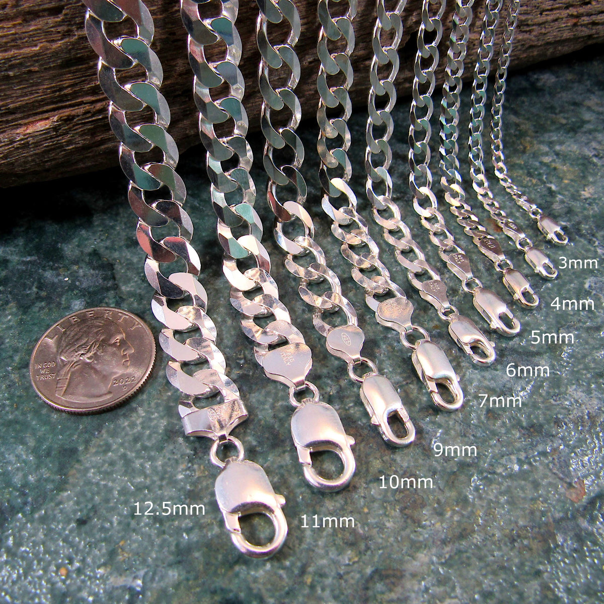 Solid 925 Sterling Silver Curb Chain Bracelet, Heavy Cuban Link Wristwear Chains for Men, Dainty Unisex Jewelry for Women, Made in Italy