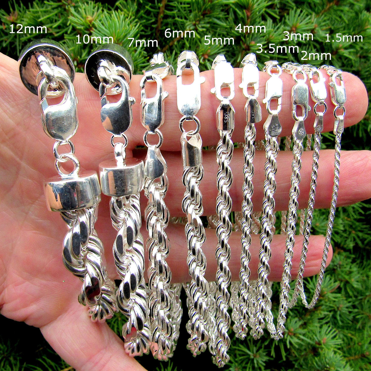 925 Italian Rope Chain Bracelet, Diamond Cut Solid Sterling Silver, Dainty or Chunky Unisex Jewelry, Timeless Gift for Him or Her
