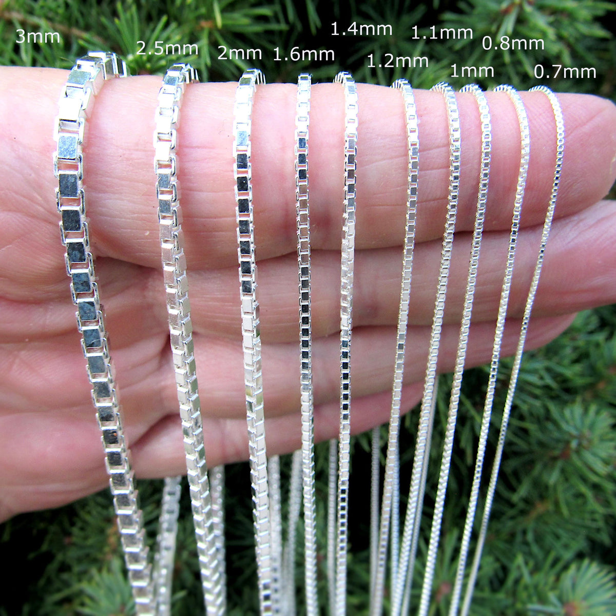 Solid 925 Sterling Silver Italian Box Chain Necklace, Men's and Women's Unisex Venetian Square Box Bracelet, Made in Italy .7mm - 2.5mm