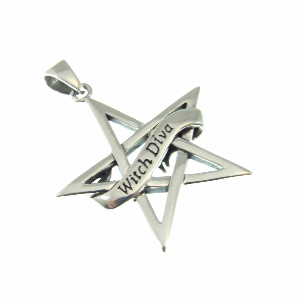 Solid 925 Sterling Silver Witch Diva Pentagram Pendant, Pagan / Wiccan Amulet, Gothic & Occult Jewelry