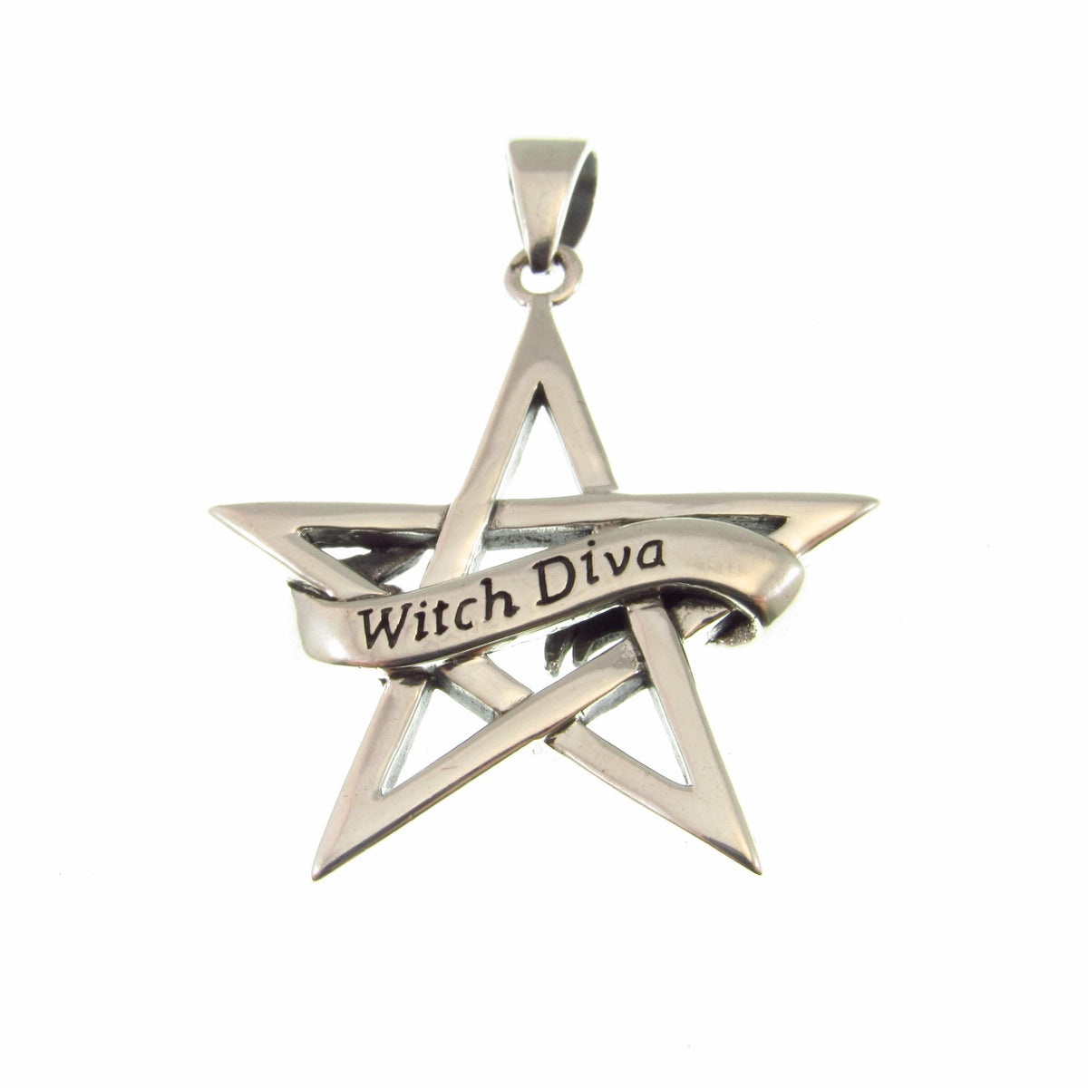 Solid 925 Sterling Silver Witch Diva Pentagram Pendant, Pagan / Wiccan Amulet, Gothic & Occult Jewelry