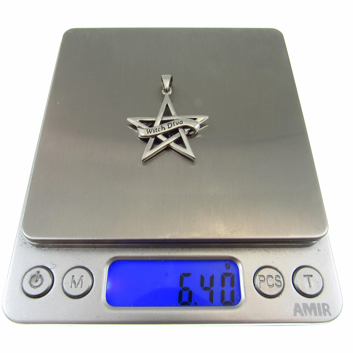 Solid 925 Sterling Silver Witch Diva Pentagram Pendant, Pagan / Wiccan Amulet, Gothic & Occult Jewelry