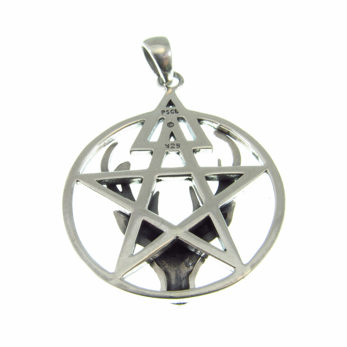 Solid 925 Sterling Silver Stag Pentacle Pendant, Antler Pagan Amulet, Third Degree Symbol