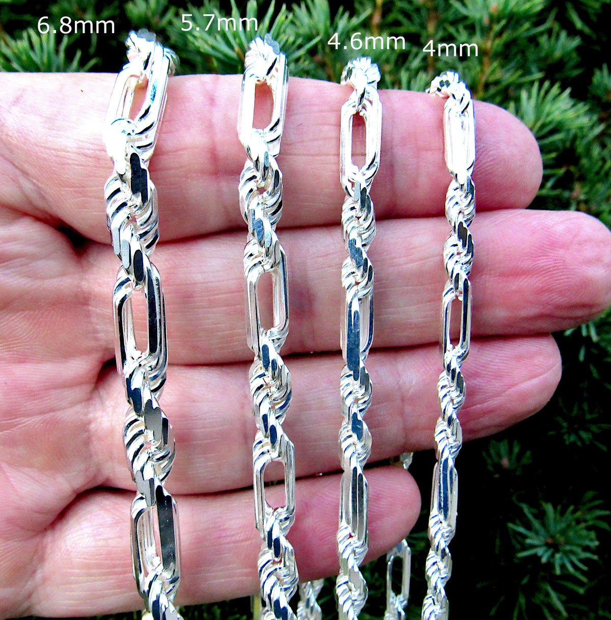 Solid 925 Sterling Silver Figarope / Milano Chain - Italian Figaro Link + Diamond Cut Rope Necklace for Men, 4mm-6.8mm, 7"-30"