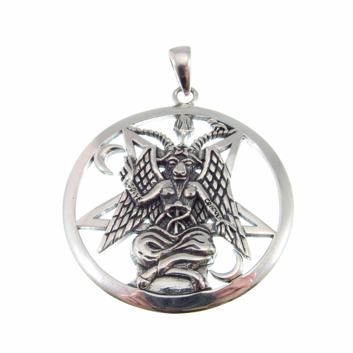 Solid 925 Sterling Silver Baphomet Pentacle Pendant, Occult Goat Head Sigil Satanic Talisman