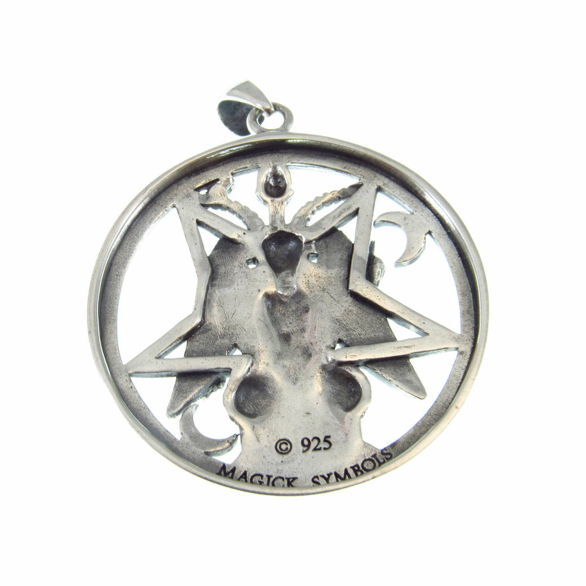 Solid 925 Sterling Silver Baphomet Pentacle Pendant, Occult Goat Head Sigil Satanic Talisman