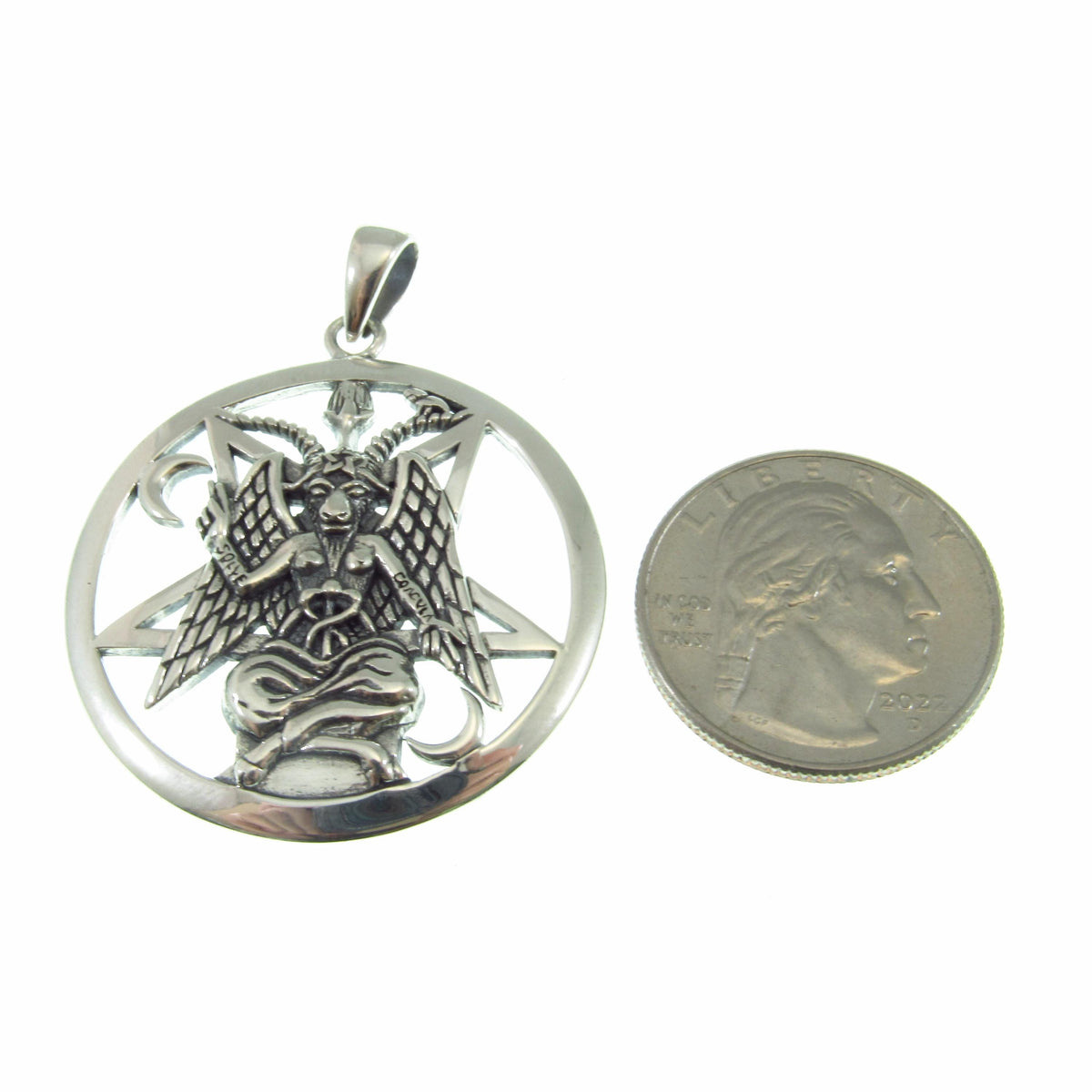 Solid 925 Sterling Silver Baphomet Pentacle Pendant, Occult Goat Head Sigil Satanic Talisman