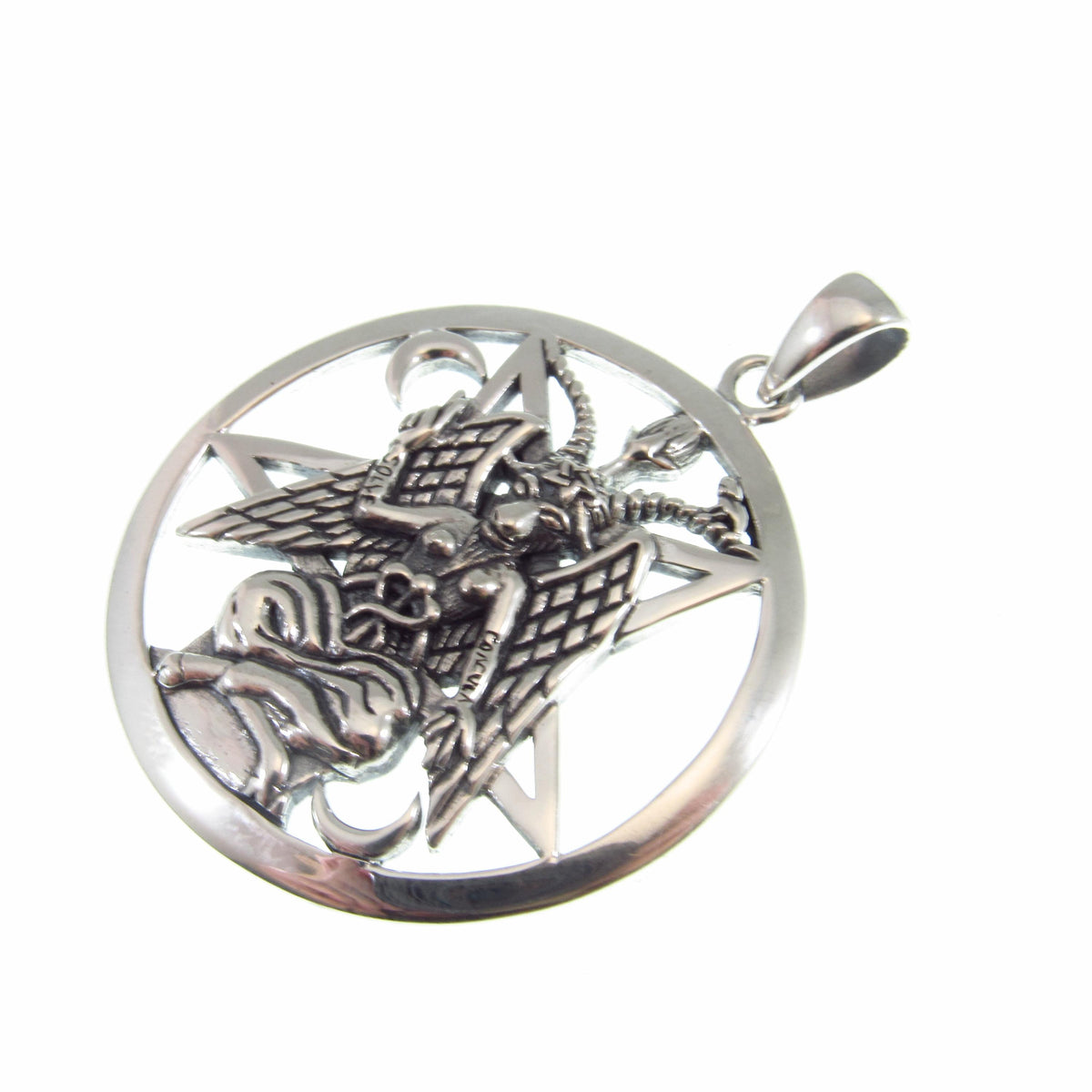 Solid 925 Sterling Silver Baphomet Pentacle Pendant, Occult Goat Head Sigil Satanic Talisman