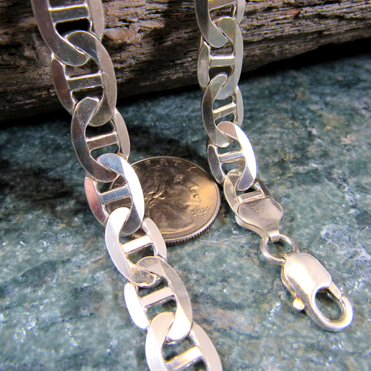 Solid 925 Sterling Silver Mariner Chain Necklace or Bracelet, Italian Anchor Link, Heavy Mens Nautical Jewelry Gift, 1.8mm-10mm. 7"-30"