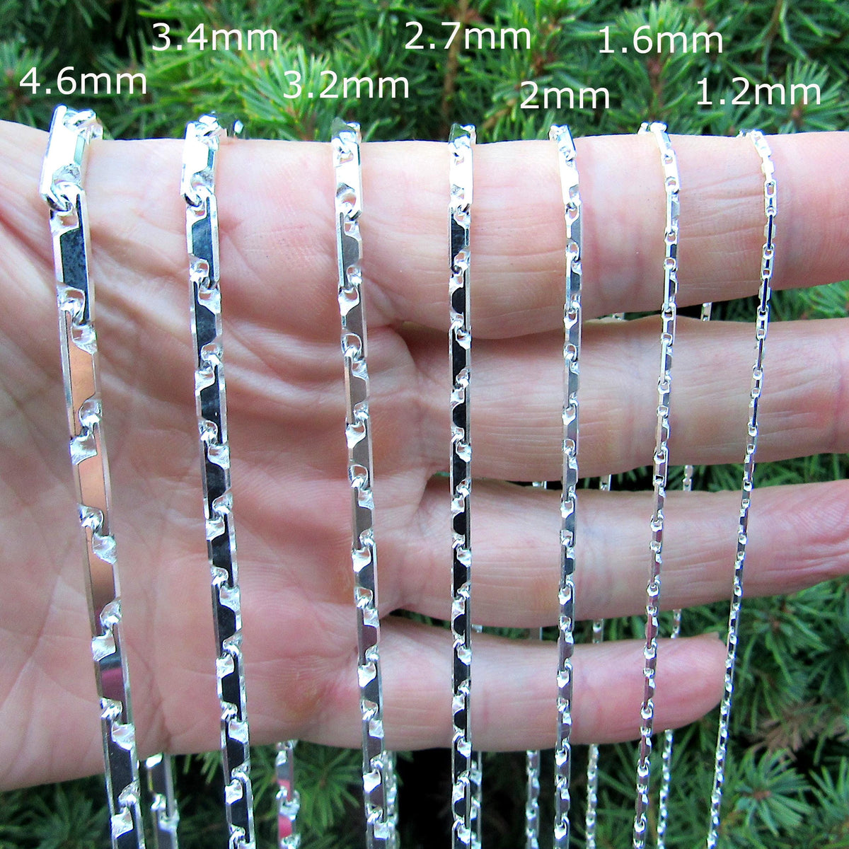 Solid 925 Sterling Silver Heshe Chain / Italian Unisex He-She Bracelet or Necklace, Industrial Jewelry for Men / Women, 1.2mm-4.6mm, 7"-30"