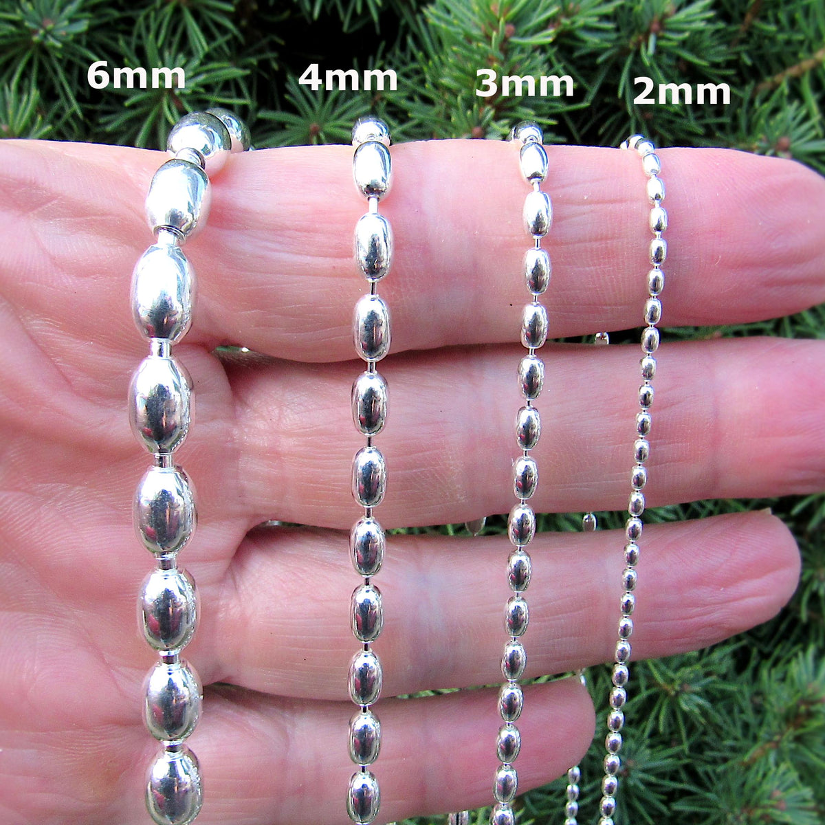 Solid 925 Sterling Silver Oval Bead Chain, Italian Rice Bead Necklace or Bracelet, Unisex Stacking and Layering Jewelry, 2mm-6mm, 8"-36"