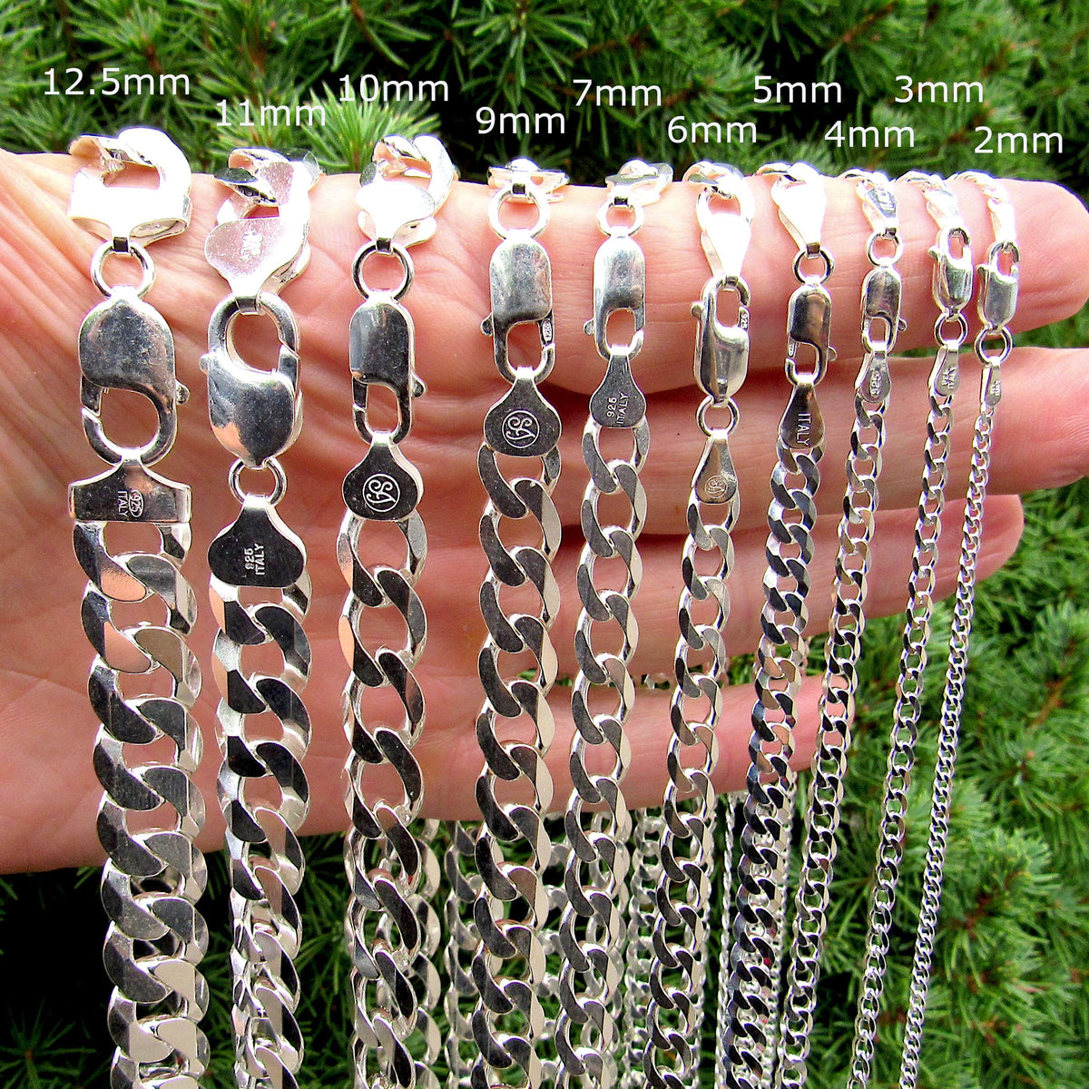Solid 925 Sterling Silver Curb Chain Necklace or Bracelet, Heavy Cuban Link Chains for Men, Dainty Unisex Jewelry for Women, Made in Italy
