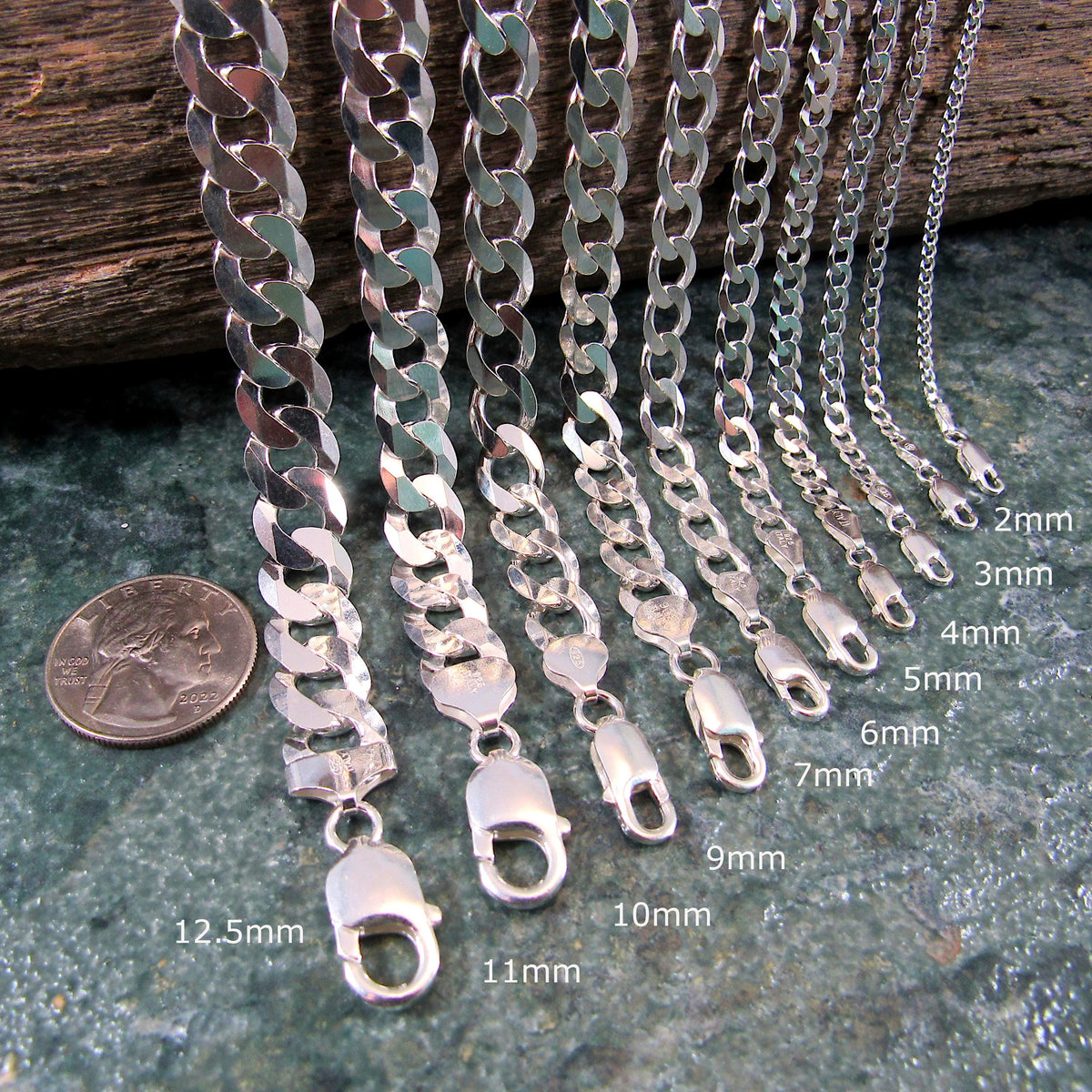 Solid 925 Sterling Silver Curb Chain Necklace or Bracelet, Heavy Cuban Link Chains for Men, Dainty Unisex Jewelry for Women, Made in Italy