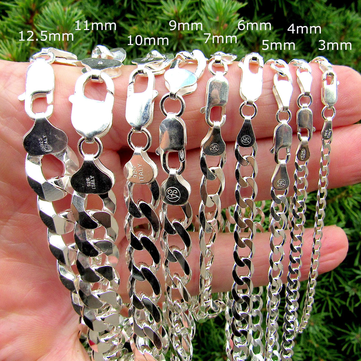 Solid 925 Sterling Silver Curb Chain Bracelet, Heavy Cuban Link Wristwear Chains for Men, Dainty Unisex Jewelry for Women, Made in Italy