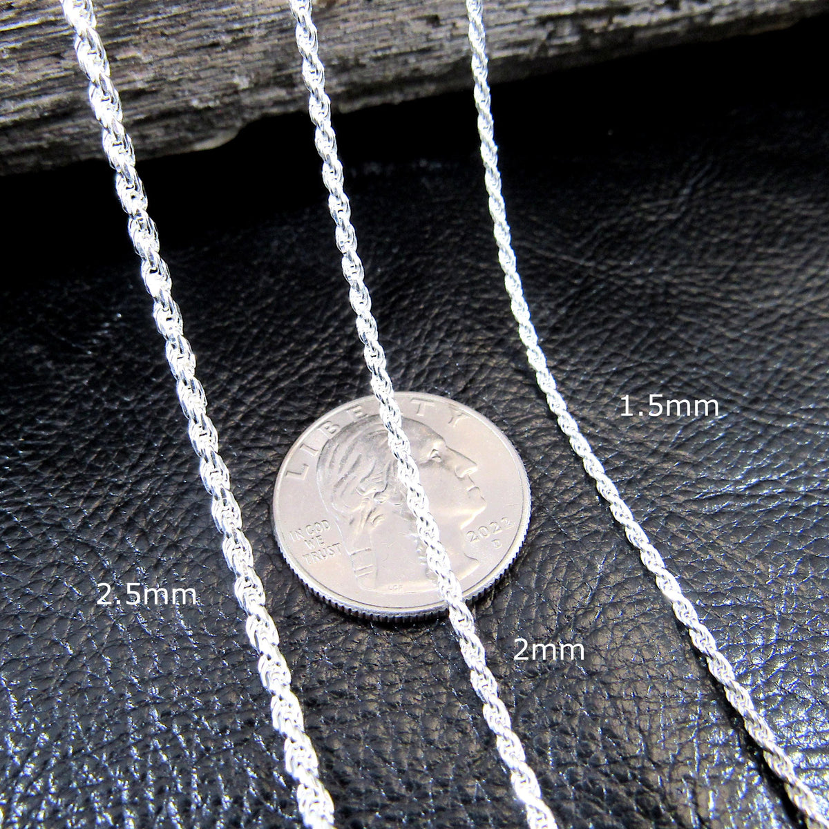 Solid 925 Sterling Silver Rope Chain, Italian Diamond Cut Necklace / Bracelet, Unisex Jewelry for Men and Women, Pendant Chain, 1.5mm–12mm