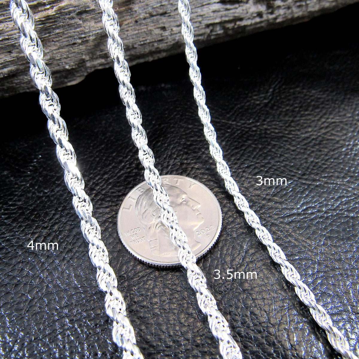 925 Italian Rope Chain Bracelet, Diamond Cut Solid Sterling Silver, Dainty or Chunky Unisex Jewelry, Timeless Gift for Him or Her