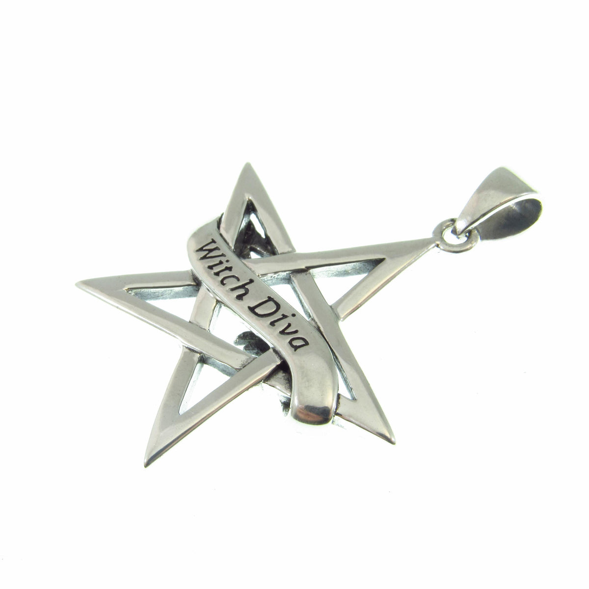 Solid 925 Sterling Silver Witch Diva Pentagram Pendant, Pagan / Wiccan Amulet, Gothic & Occult Jewelry