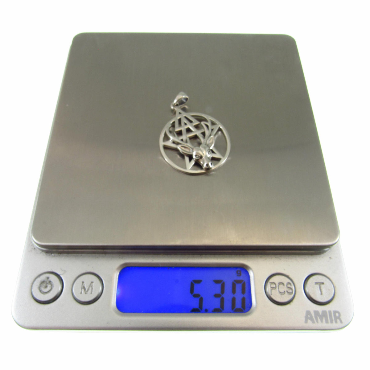 Solid 925 Sterling Silver Stag Pentacle Pendant, Antler Pagan Amulet, Third Degree Symbol