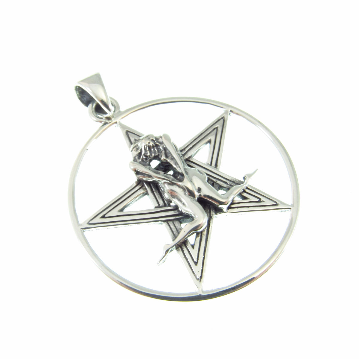 Solid 925 Sterling Silver, Tantric Couple Pentagram Pendant, Sacred Union Pagan Witch Jewelry