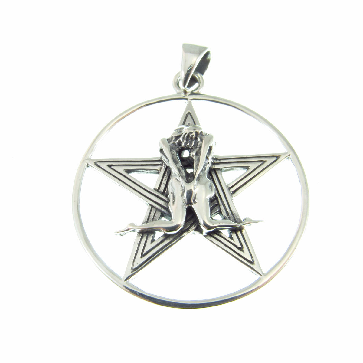 Lovers Pentacle Pendant, Solid 925 Sterling Silver Erotic Pagan Necklace Amulet, Sacred Union Wiccan Jewelry, Tantric Couple Occult Talisman
