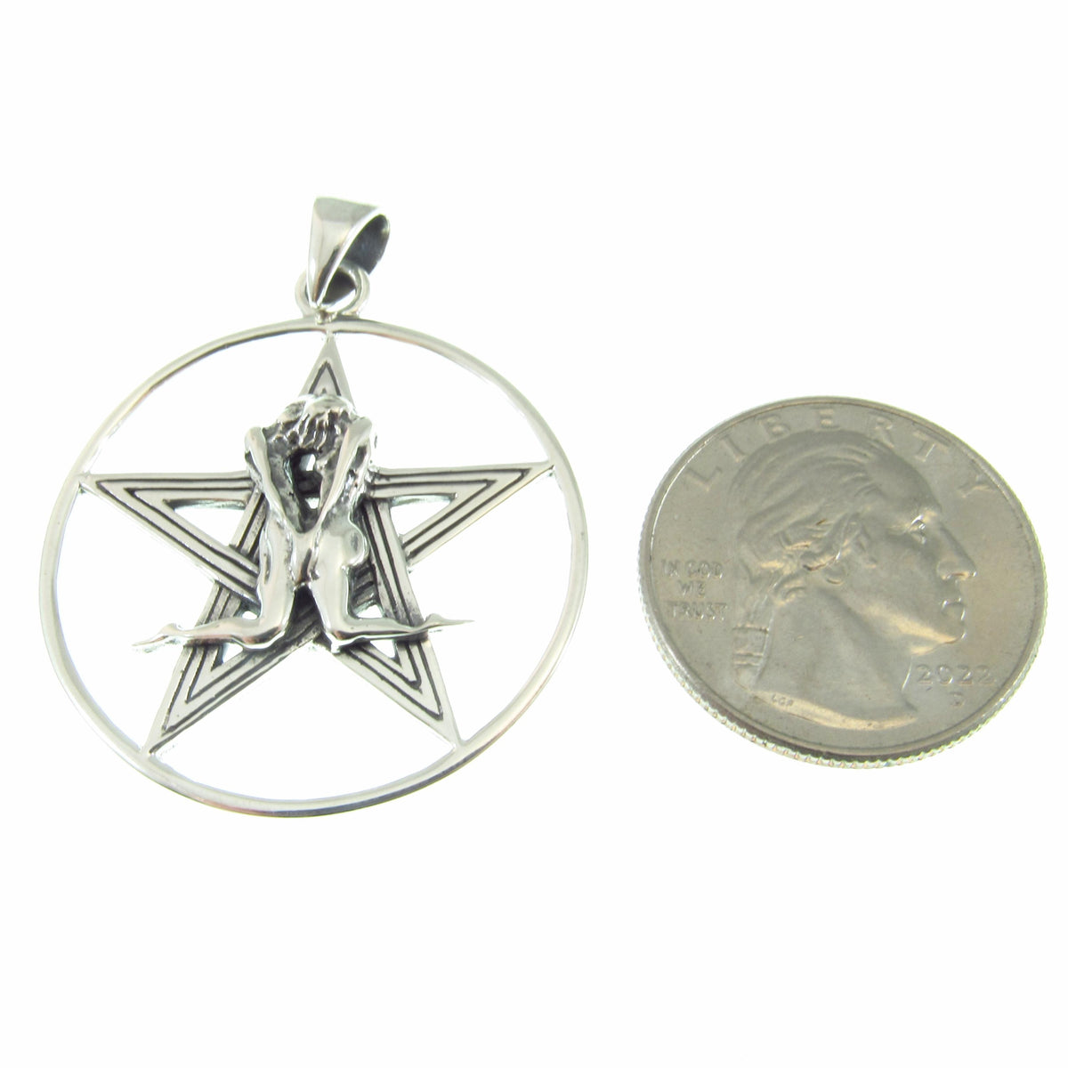 Solid 925 Sterling Silver, Tantric Couple Pentagram Pendant, Sacred Union Pagan Witch Jewelry