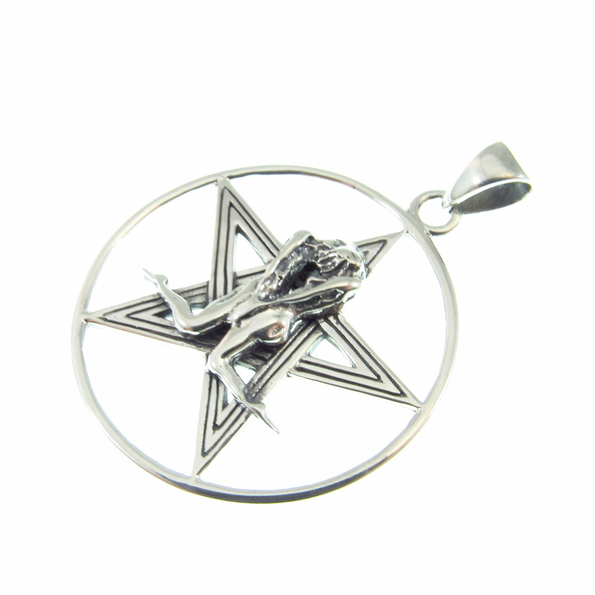 Solid 925 Sterling Silver, Tantric Couple Pentagram Pendant, Sacred Union Pagan Witch Jewelry