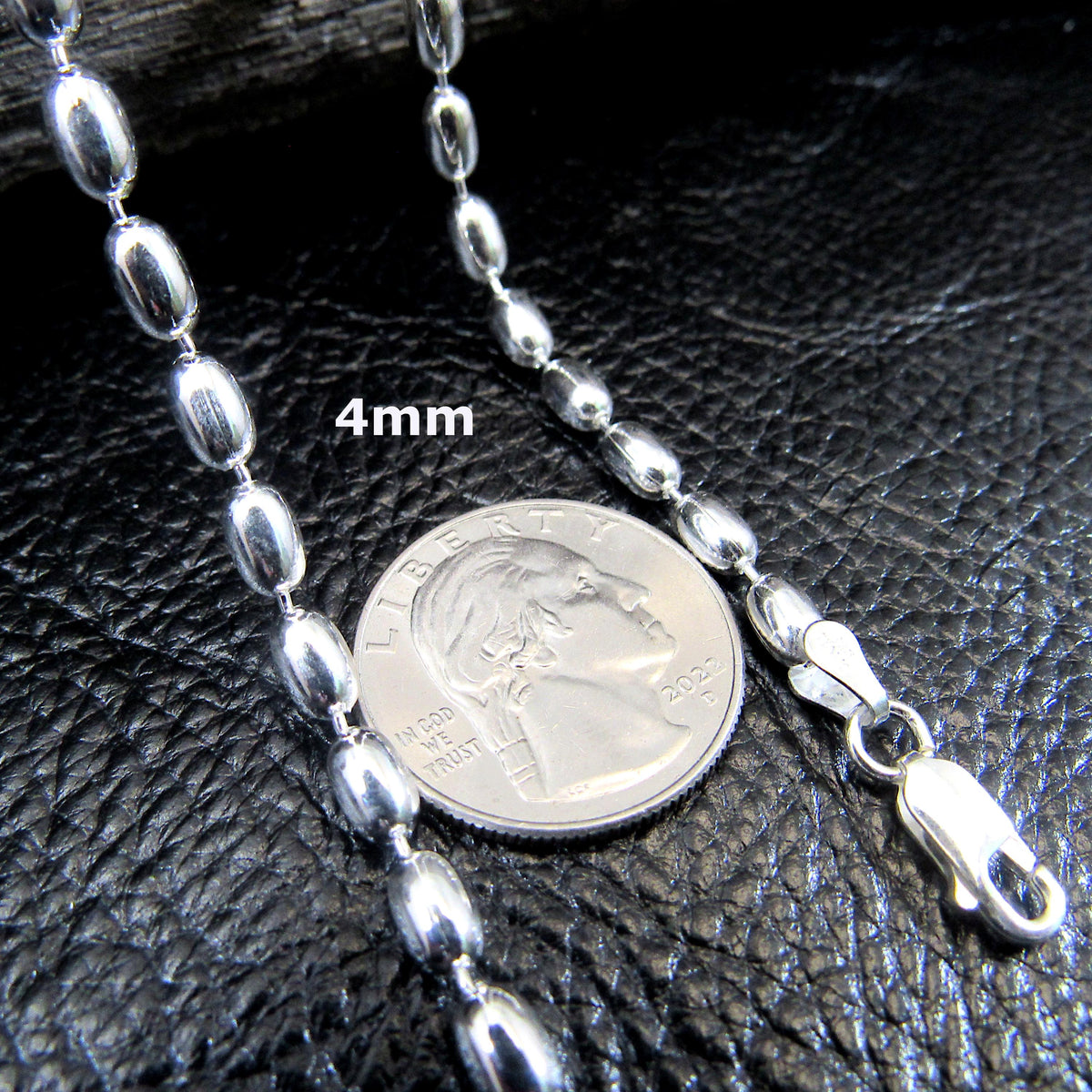 Solid 925 Sterling Silver Oval Bead Chain, Italian Rice Bead Necklace or Bracelet, Unisex Stacking and Layering Jewelry, 2mm-6mm, 8"-36"