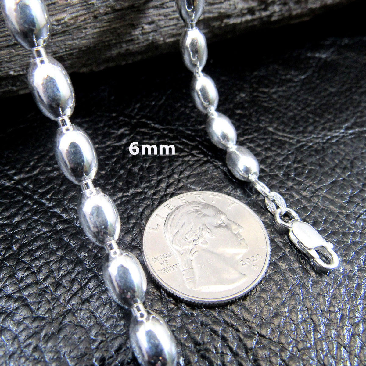 Solid 925 Sterling Silver Oval Bead Chain, Italian Rice Bead Necklace or Bracelet, Unisex Stacking and Layering Jewelry, 2mm-6mm, 8"-36"