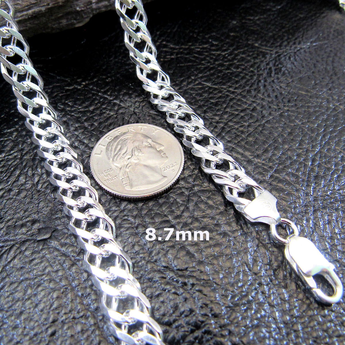 Solid 925 Sterling Silver Rombo Chain Necklace or Bracelet – Italian Diamond Cut Double Link Curb Chain for Men, 2.5mm–8.7mm, 7–30 inch