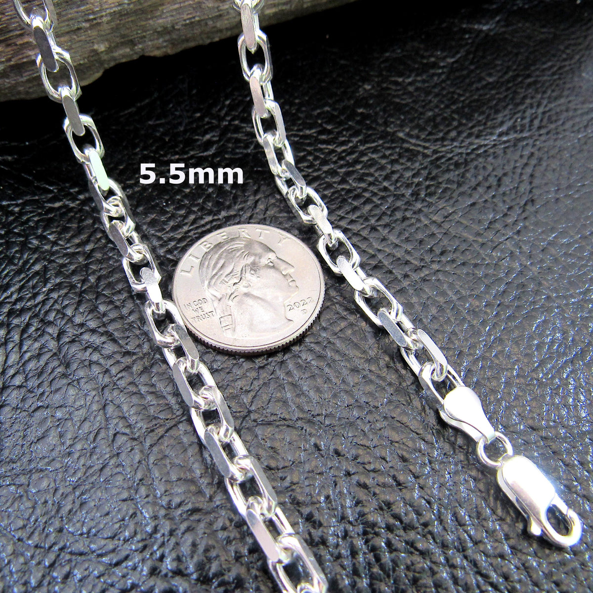 Solid 925 Sterling Silver Anchor Chain, Diamond Cut, Men's Nautical Cable Link Necklace or Bracelet, Made in Italy