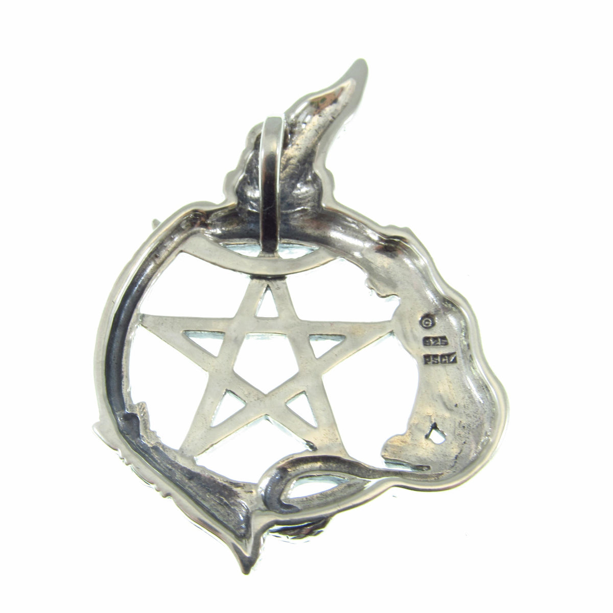 Solid 925 Sterling Silver Salem Witch & Cat Familiar Pentacle Pendant, Witchy Jewelry Amulet