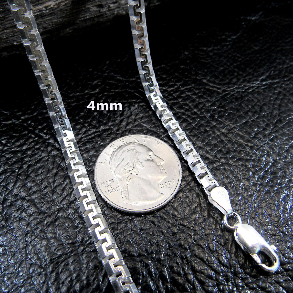Solid 925 Sterling Silver Italian Box Chain, Diamond Cut Greek Key / Meander Necklace - Chunky Urban Jewelry for Men & Women, Made in Italy