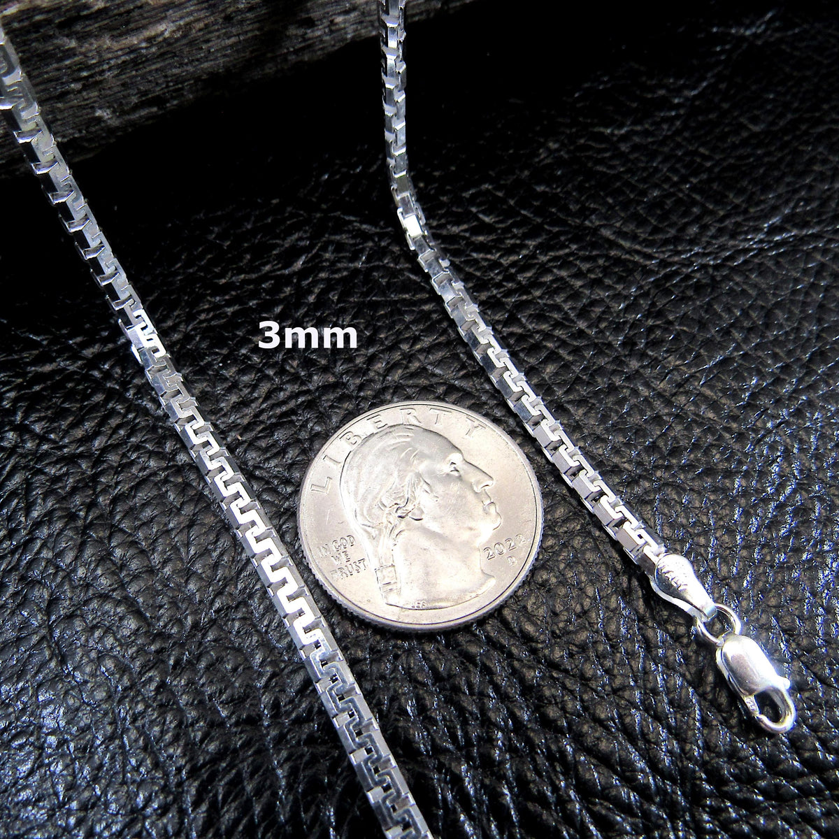 Solid 925 Sterling Silver Italian Box Chain, Diamond Cut Greek Key / Meander Necklace - Chunky Urban Jewelry for Men & Women, Made in Italy