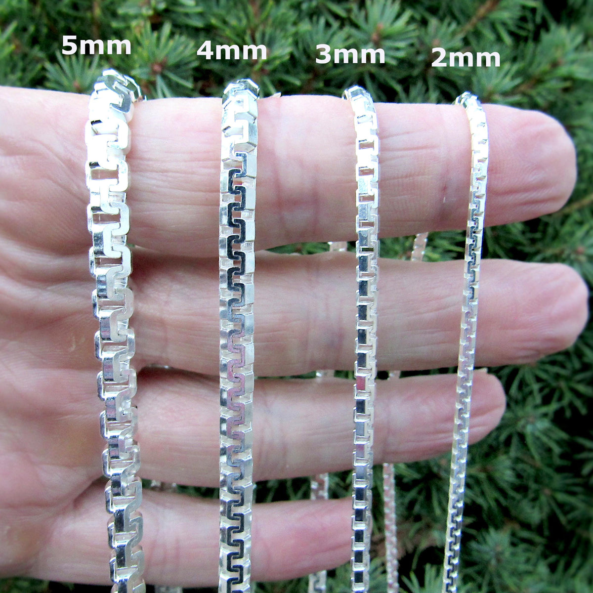 Solid 925 Sterling Silver Italian Box Chain, Diamond Cut Greek Key / Meander Necklace - Chunky Urban Jewelry for Men & Women, Made in Italy