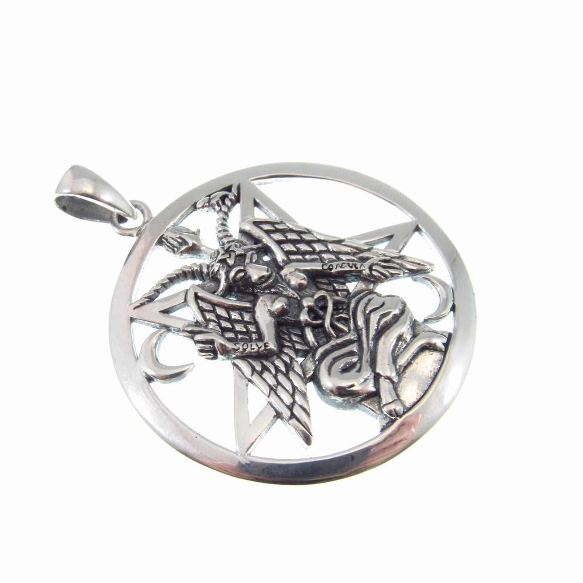 Solid 925 Sterling Silver Baphomet Pentacle Pendant, Occult Goat Head Sigil Satanic Talisman