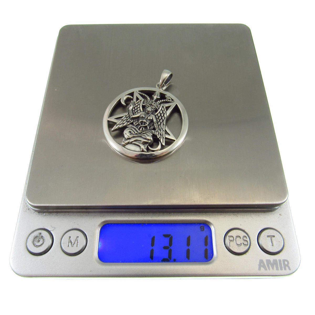 Solid 925 Sterling Silver Baphomet Pentacle Pendant, Occult Goat Head Sigil Satanic Talisman