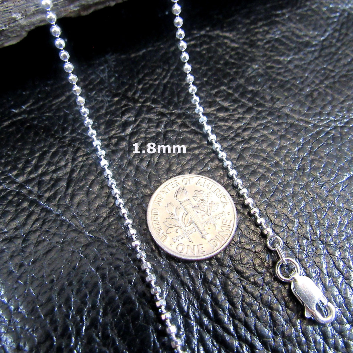 Solid 925 Sterling Silver Diamond Cut Ball Chain Necklace, Faceted Dainty Italian Bead Chain for Women, Made in Italy, 1mm–2.2mm, 16–30 inch