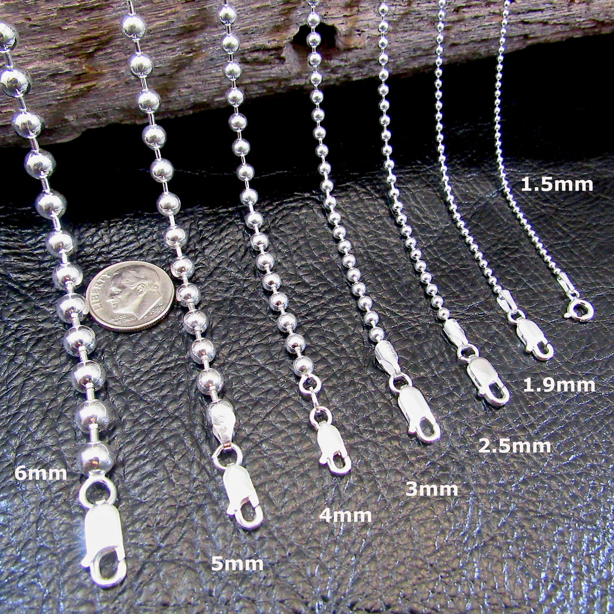 Solid 925 Sterling Silver Ball / Bead Chain Necklace / Bracelet, Italian Dainty Womens to Chunky Mens Style Jewelry, 1.2mm-6mm, 7"-36"