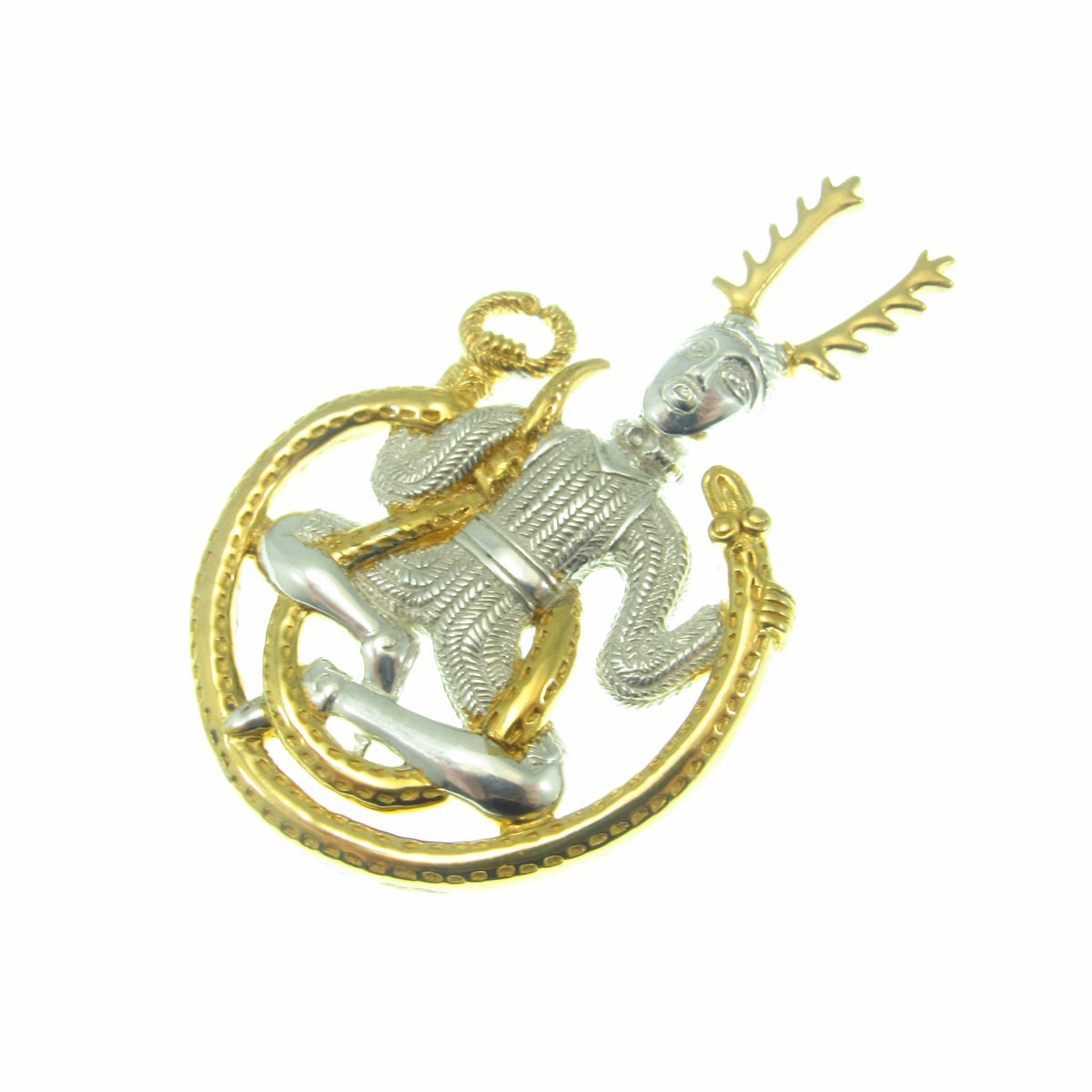 Solid 925 Sterling Silver Celtic God of the Underworld Cernunnos Pendant, Master of the Hunt, Horned God Amulet, 18k Gold Accent Jewelry