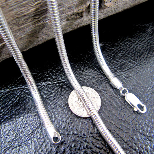 4MM Round Snake Chain, Solid 925 Sterling Silver, Snake 400 Gauge, Chunky Necklace, Italian Unisex Layering / Stacking Chain, Made in Italy