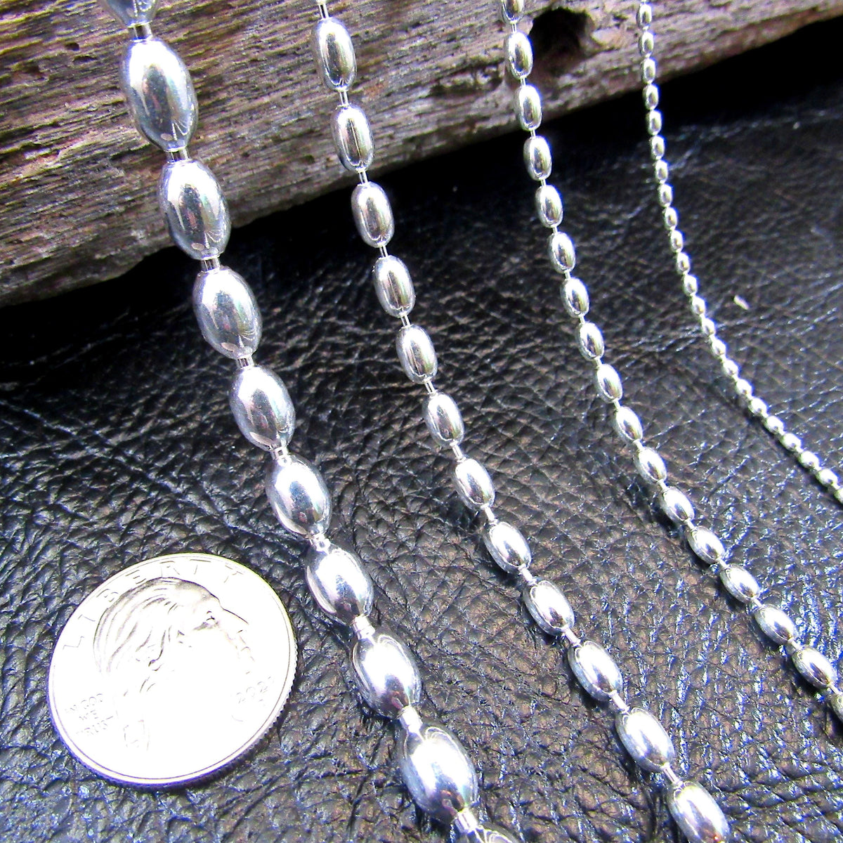 Solid 925 Sterling Silver Oval Bead Chain, Italian Rice Bead Necklace or Bracelet, Unisex Stacking and Layering Jewelry, 2mm-6mm, 8"-36"