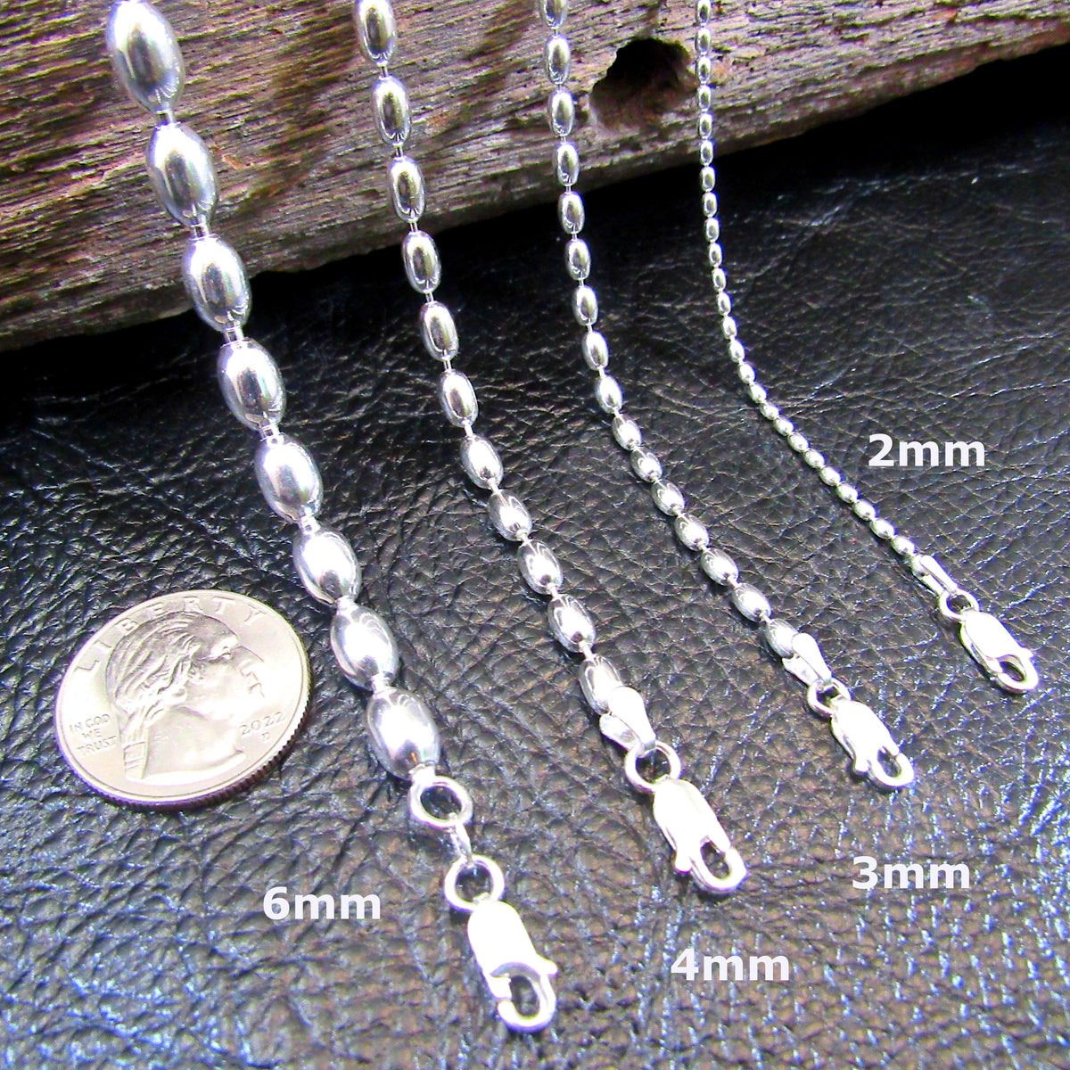 Solid 925 Sterling Silver Oval Bead Chain, Italian Rice Bead Necklace or Bracelet, Unisex Stacking and Layering Jewelry, 2mm-6mm, 8"-36"