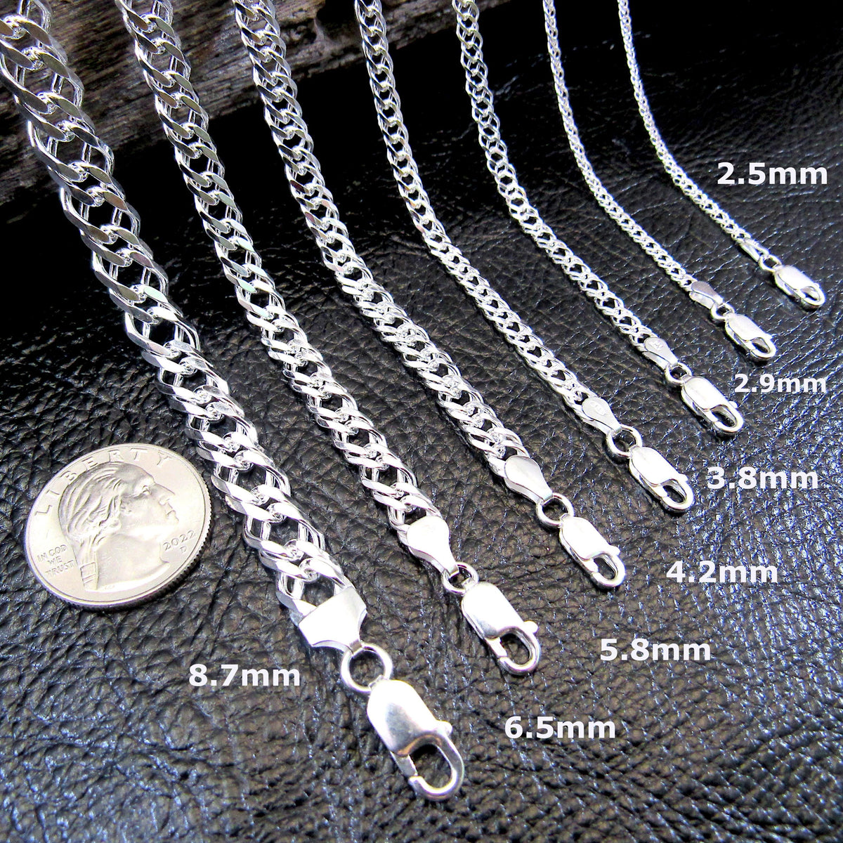 Solid 925 Sterling Silver Rombo Chain Necklace or Bracelet – Italian Diamond Cut Double Link Curb Chain for Men, 2.5mm–8.7mm, 7–30 inch