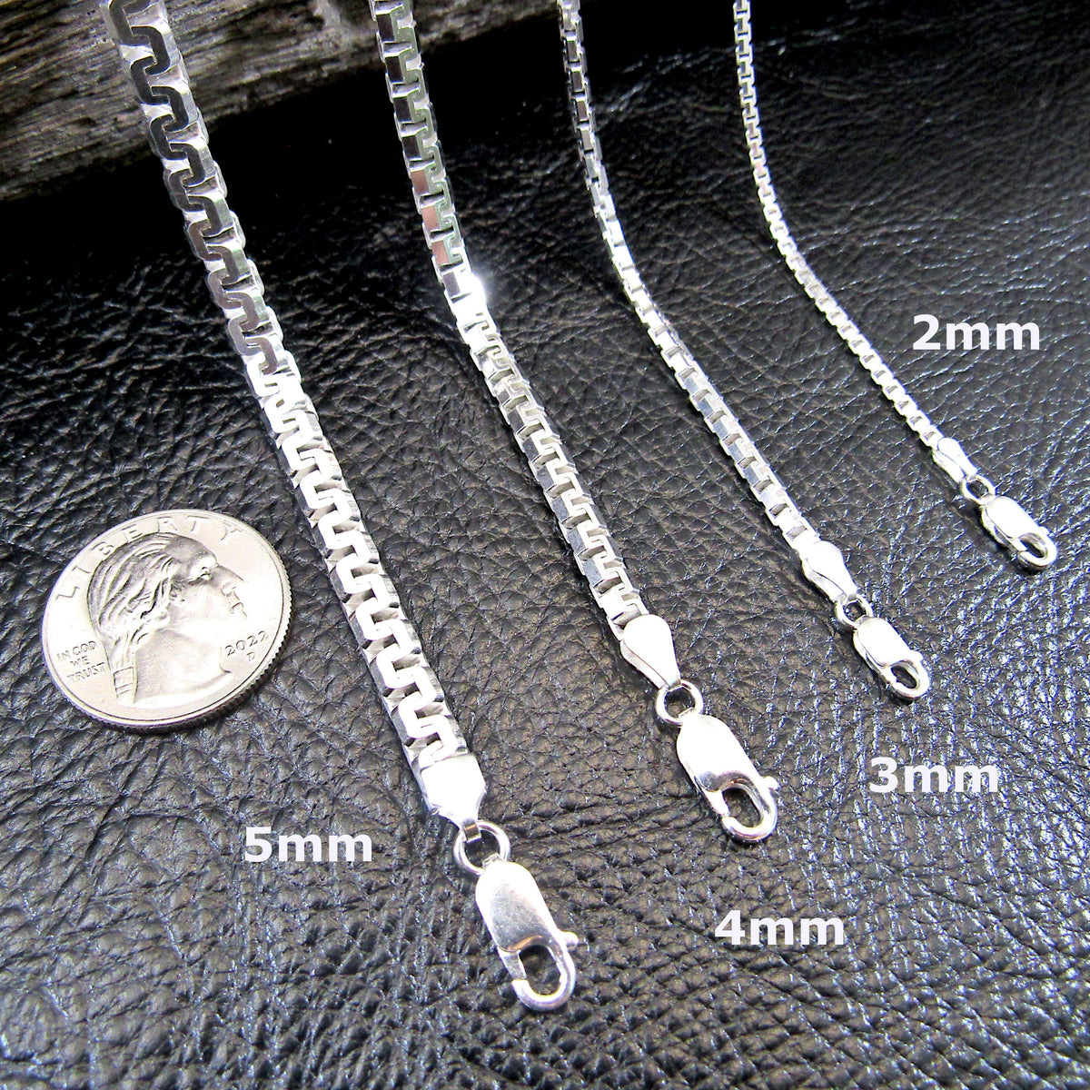 Solid 925 Sterling Silver Italian Box Chain, Diamond Cut Greek Key / Meander Necklace - Chunky Urban Jewelry for Men & Women, Made in Italy