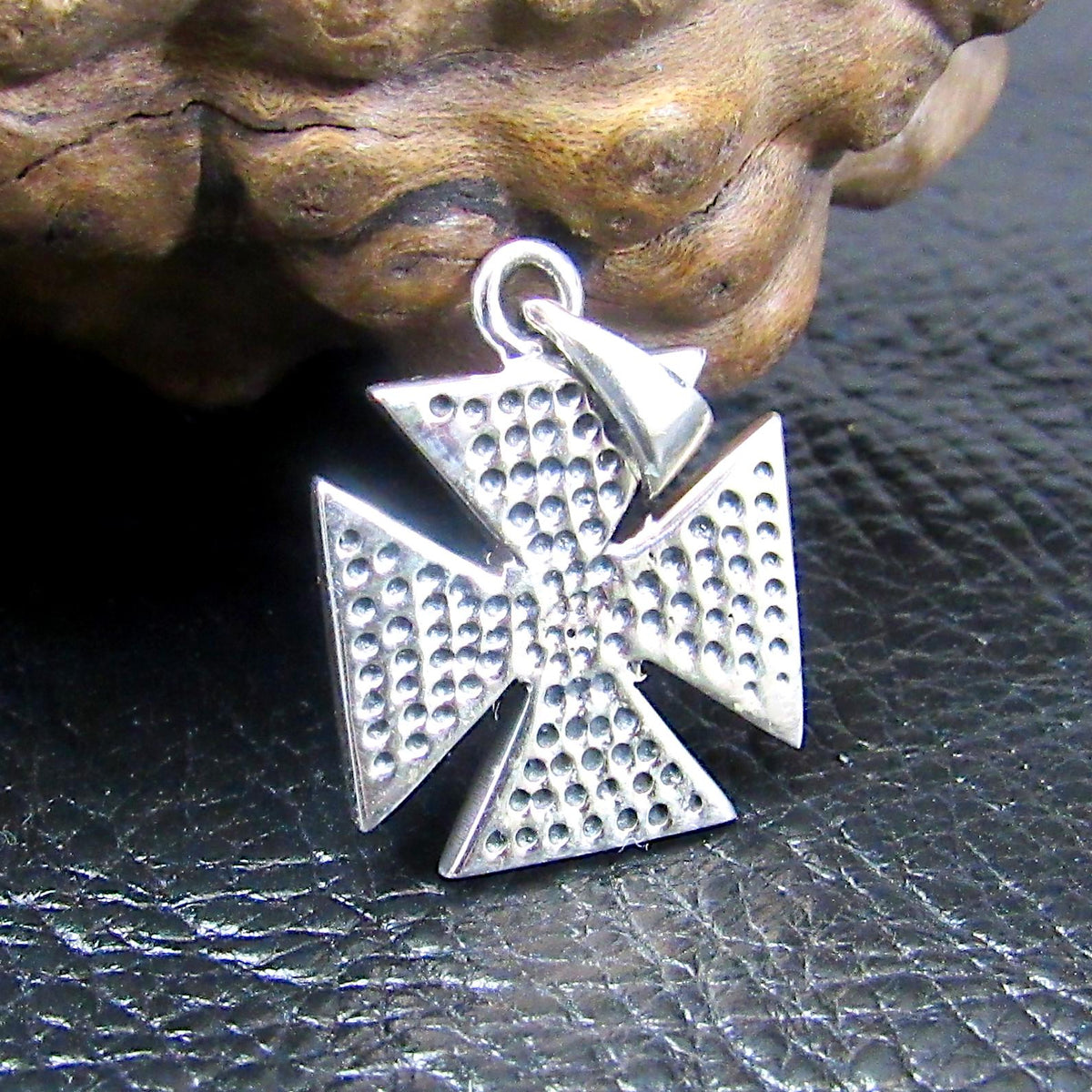 Solid 925 Sterling Silver Iron Cross with 4 Suits Pendant, Croix Pattee Amulet, Gothic Skeleton Skull Jewelry, Good Luck Gambling Charm