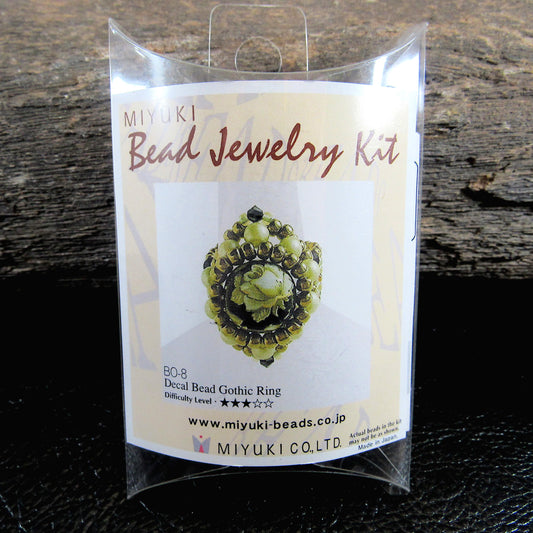 MIYUKI Bead Jewelry Kit – Decal Bead Gothic Ring – Green Vintage Floral Beaded Ring Kit – Japanese Beadwork DIY Craft Gift - BO-08