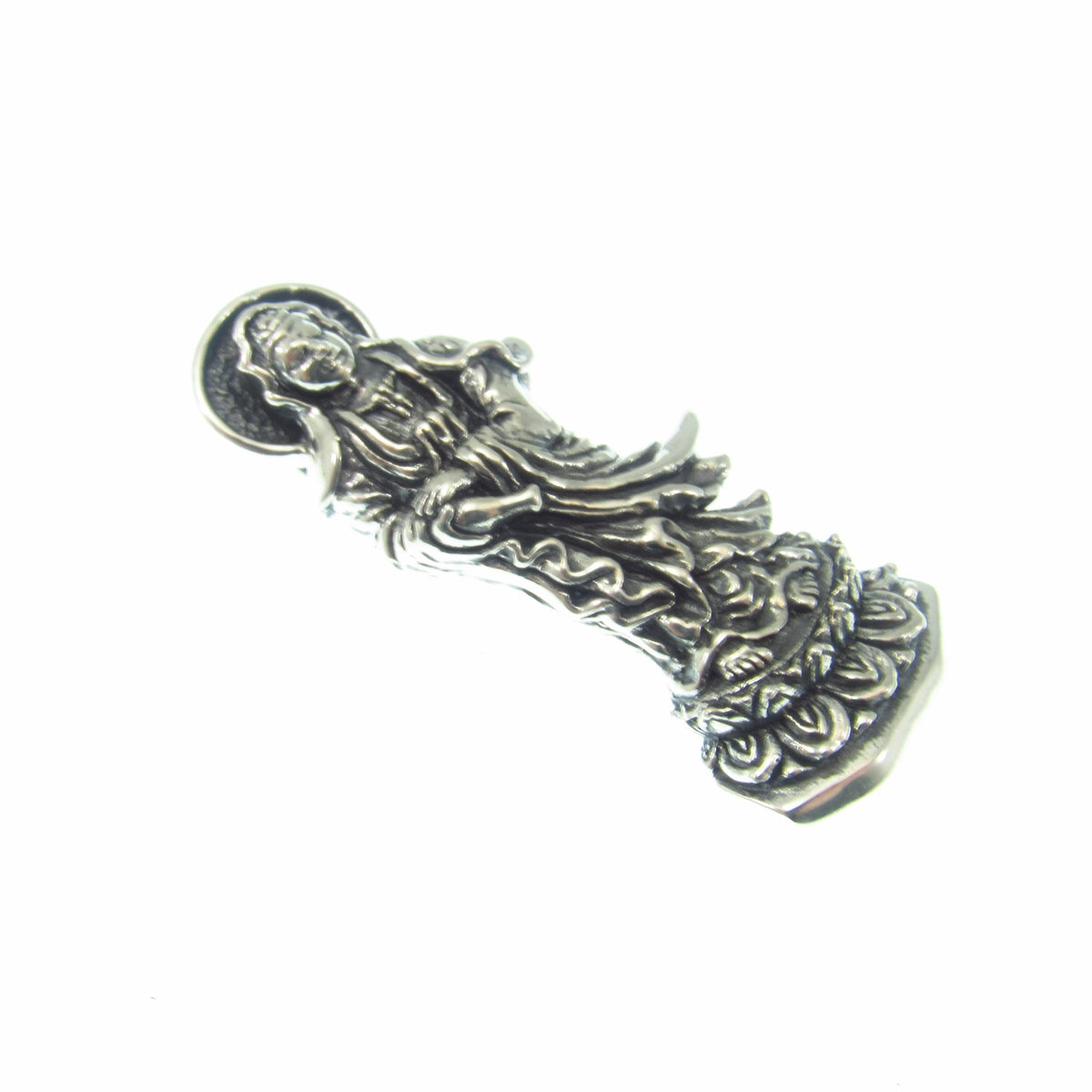 Solid 925 Sterling Silver Guan Yin Slide Pendant – Buddhist Bodhisattva of Compassion Jewelry, Chinese Kwan Yin Amulet, Spiritual Gift